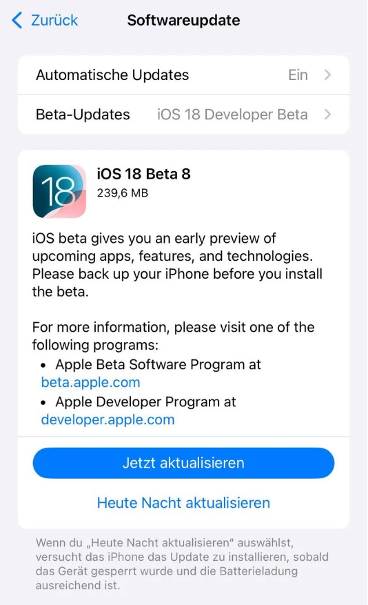 博乐苹果手机维修分享苹果 iOS / iPadOS 18 开发者预览版 Beta 8 发布 